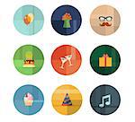 Colorful Trendy Vector Icon Set. Birthday Party Concept