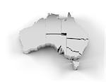 High resolution Australia map in 3D in silver with states stepwise arranged and including a clipping path.