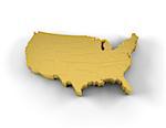 High resolution USA map in 3D in gold with states and including a clipping path.