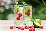 fresh cold drink water ice cubes peppermint lime raspberry outdoor summer