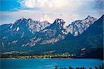 Wolfgang See lake with Sparber and Bleckwand peaks, Alps mountains, Austria
