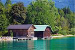 Wolfgang See lake traditional boathouses, Austria