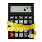 Black calculator with measuring tape as symbol of counting calories.
