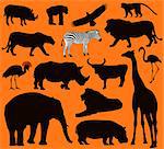 African animals silhouettes set. Vector illustration. EPS 10