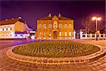 Zagreb street architecture night scene, capital od Croatia