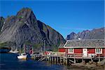 Fishing huts in town of Reine by the fjord on Lofoten islands in Norway
