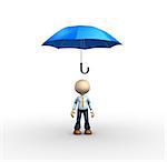 3d people - man, person with a blue umbrella