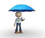 3d people - man, person under a blue umbrella