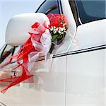 Decorated wedding limo