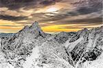 Scenic view of winter mountains and colorful sunset, High Tatras, Slovakia