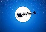 Silhouette illustration of Santa Claus driving his sleigh with the moon as the background