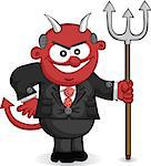 Businessman. Cartoon boss man as an evil devil with pitchfork.