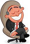 Businessman. Cartoon happy boss man sitting in a chair.