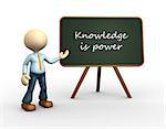 3d people - man, person backboard with words "knowledge is power".