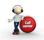3d people - man, person with headphones and a button. Call center.