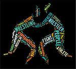 wrestling word cloud with colorful wordings on black background