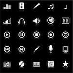 Music icons with reflect on black background, stock vector