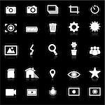 Photography icons with reflect on black background, stock vector