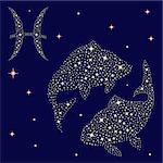 Zodiac sign Pisces on a background of the starry sky, vector illustration