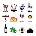 Drinking wine icons set isolated on white