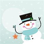 Happy winter Snowman holding christmas star. Vector