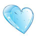 Blue heart of ice isolated against a white background