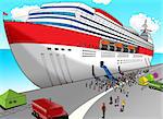 Cartoon illustration of a cruise liner