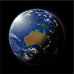 Australia on blue planet Earth isolated on black background. Highly detailed planet surface. Elements of this image furnished by NASA.