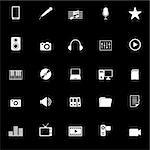 Media icons with reflect on black background, stock vector