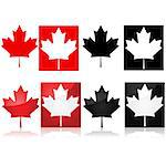 Series of icons depicting the Canadian maple leaf and red and white or black and white