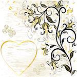 Grungy valentine frame with floral pattern and gold translucent heart (vector eps 10)