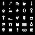 Bathroom icons with reflect on black background, stock vector