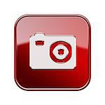 Camera icon glossy red, isolated on white background