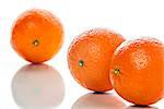 Image of three orange mandarines on white background
