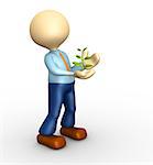 3d people - man, person with plant in hand