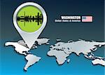 Map pin with Washington skyline - vector illustration