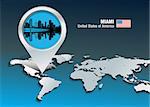 Map pin with Miami skyline - vector illustration