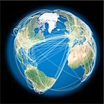Planet Earth with connections between cities and continents representing global airline networks. Elements of this image furnished by NASA