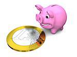 Piggy bank with Euro coin, concept of savings and investments, isolated on white background