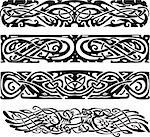 Knot designs in celtic style with birds. Black and white vector illustrations.