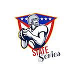Illustration of an american football gridiron quarterback player throwing ball facing side set inside crest shield with stars and stripes flag done in retro style with words State Series.