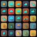 Weather flat color icons with long shadow, stock vector