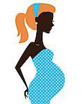 Pregnant woman in blue dress. Vector Illustration