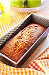 Lemon poppy seeds cake in a baking dish