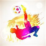 Bright Rainbow Silhouette Soccer Player and Fans on grunge background, vector illustration