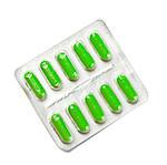 package of green capsules isolated on white