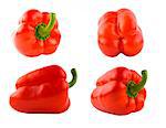 Four red sweet peppers set different sides