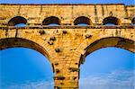 Detail of Pont du Gard aquaduct bridge pillars, France