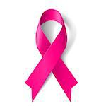 Breast cancer awareness pink ribbon on white background.