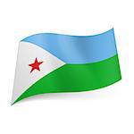 National flag of Djibouti: blue and green horizontal stripes, white triangle with red star on left side